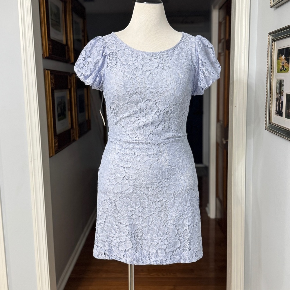 Free People Hailee Twinkling Perry Lace Dress in Light Blue Size Large NWT